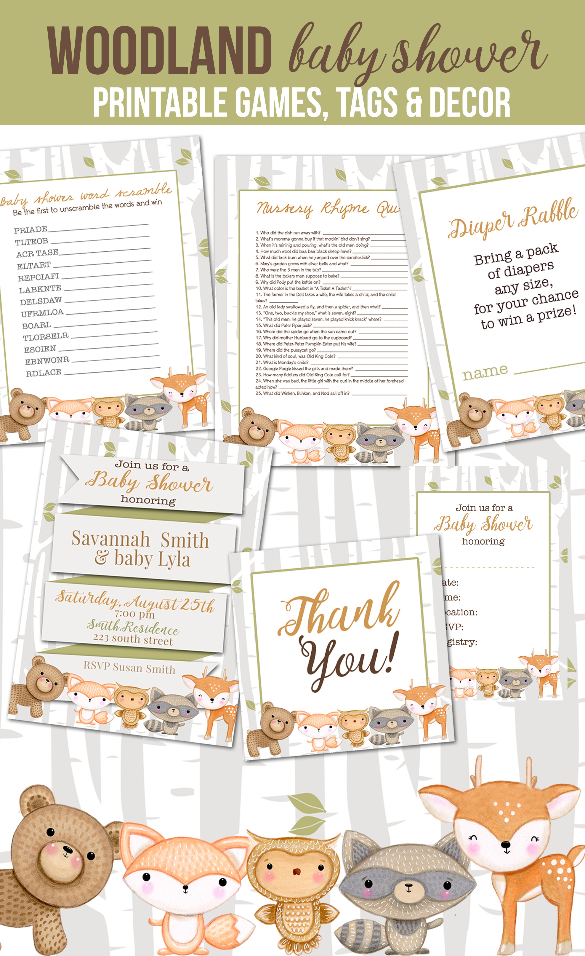 5 Darling Woodland Animal Baby Shower Free Printables And Ideas For - Free Woodland Baby Shower Printables