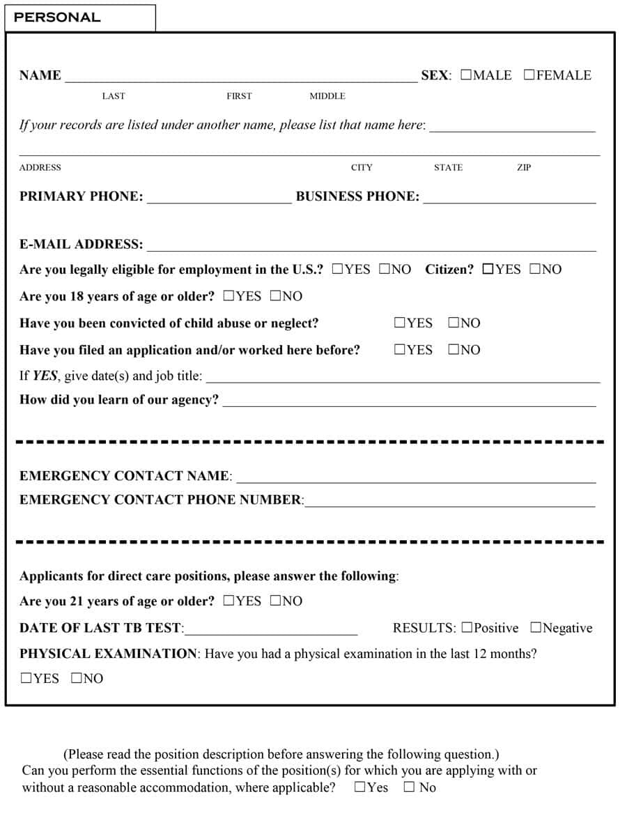 50 Free Employment / Job Application Form Templates [Printable] ᐅ - Free Printable Pre Employment Tests