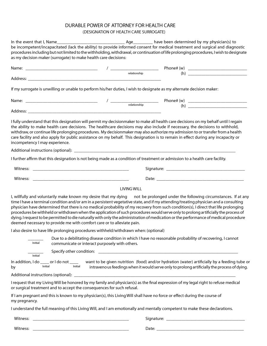 Free Blank Printable Medical Power Of Attorney Forms Free Printable