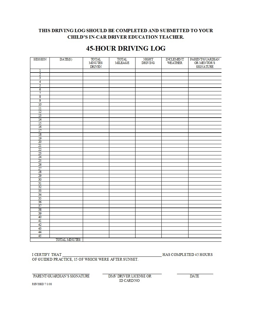 50 Printable Driver&amp;#039;s Daily Log Books [Templates &amp;amp; Examples] - Free Printable Driver Log Book