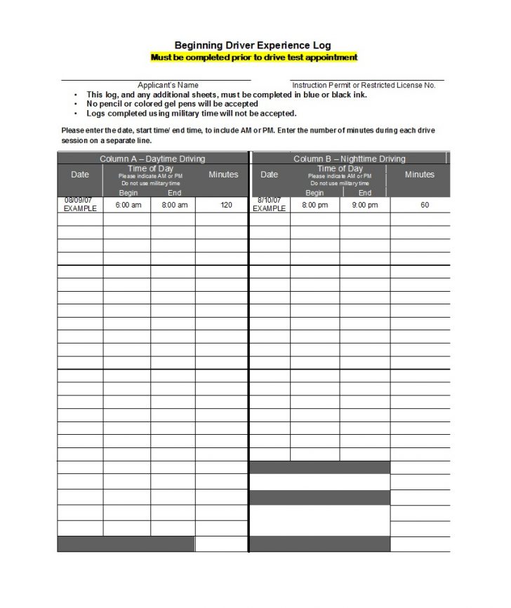 Free Printable Driver's Daily Log Sheet