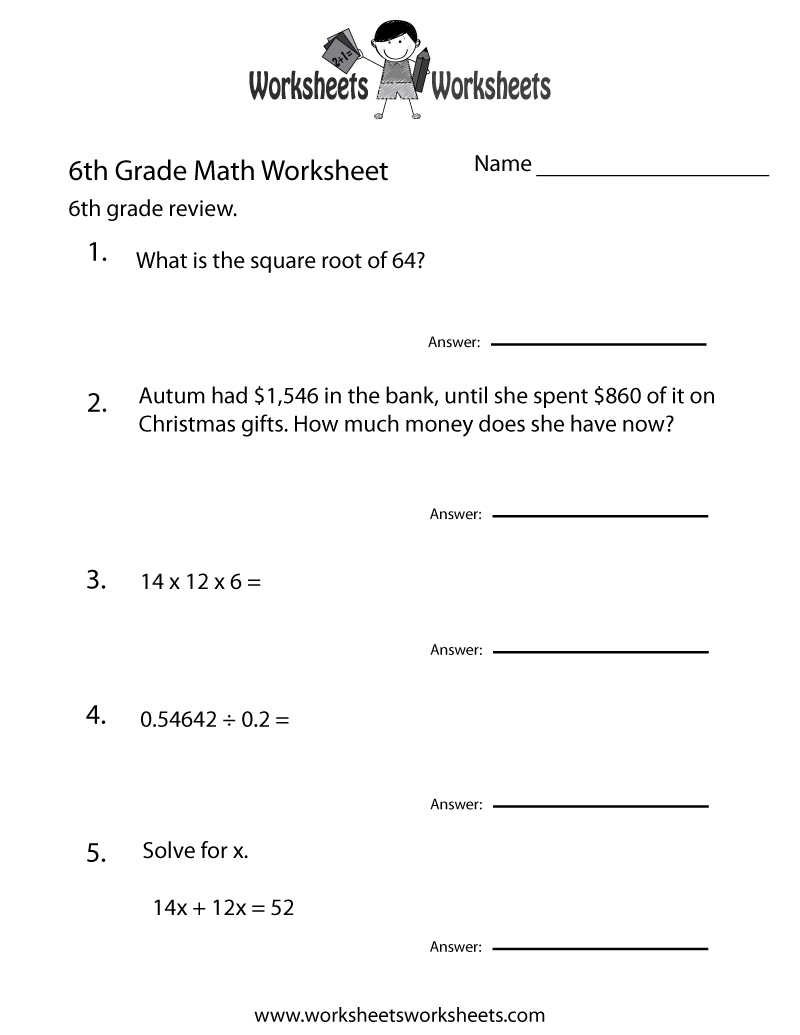 6 Grade Math Worksheets | Sixth Grade Math Practice Worksheet - Free - 7Th Grade Worksheets Free Printable