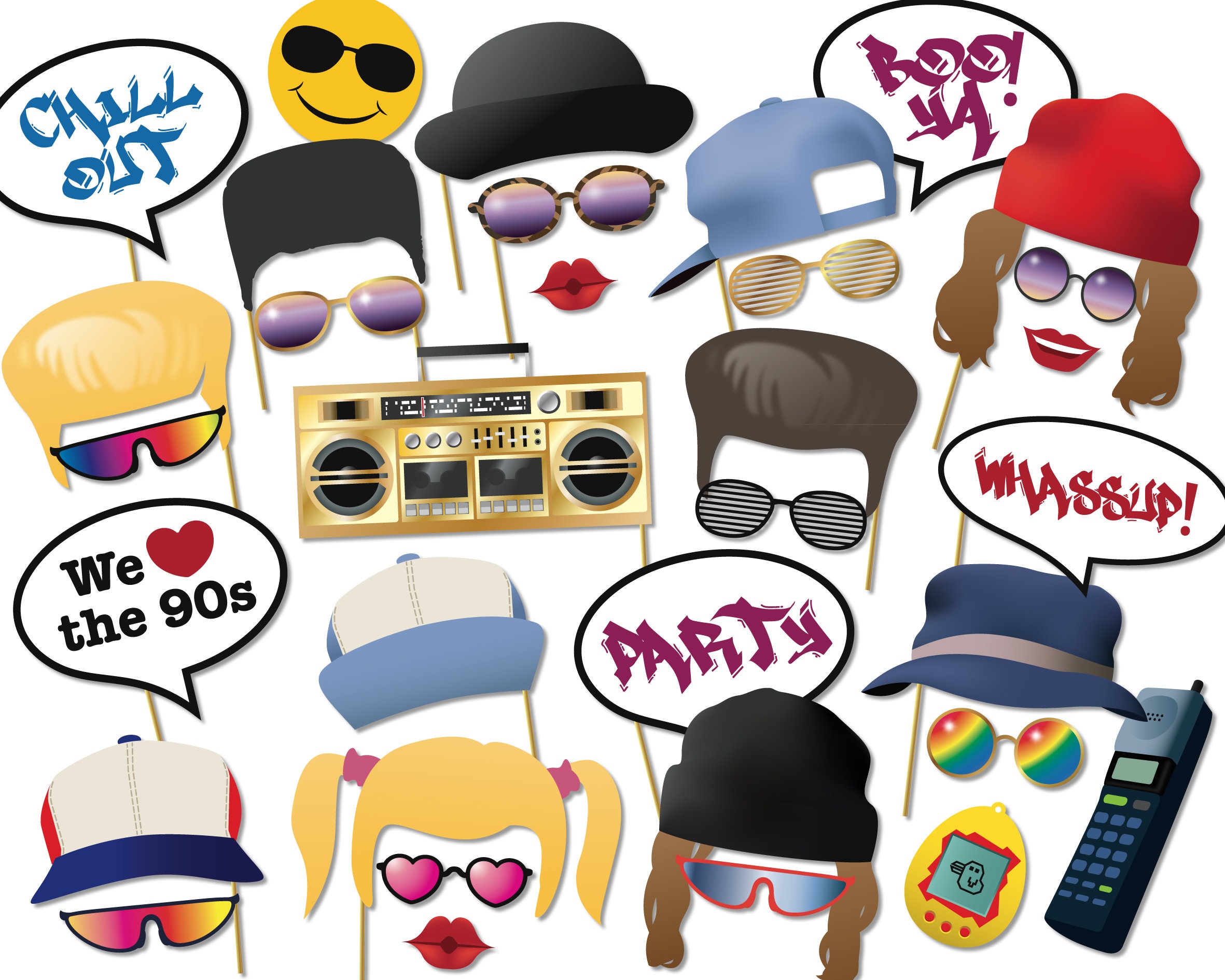 90s-party-printable-photo-booth-props-nineties-90-s-etsy-printable