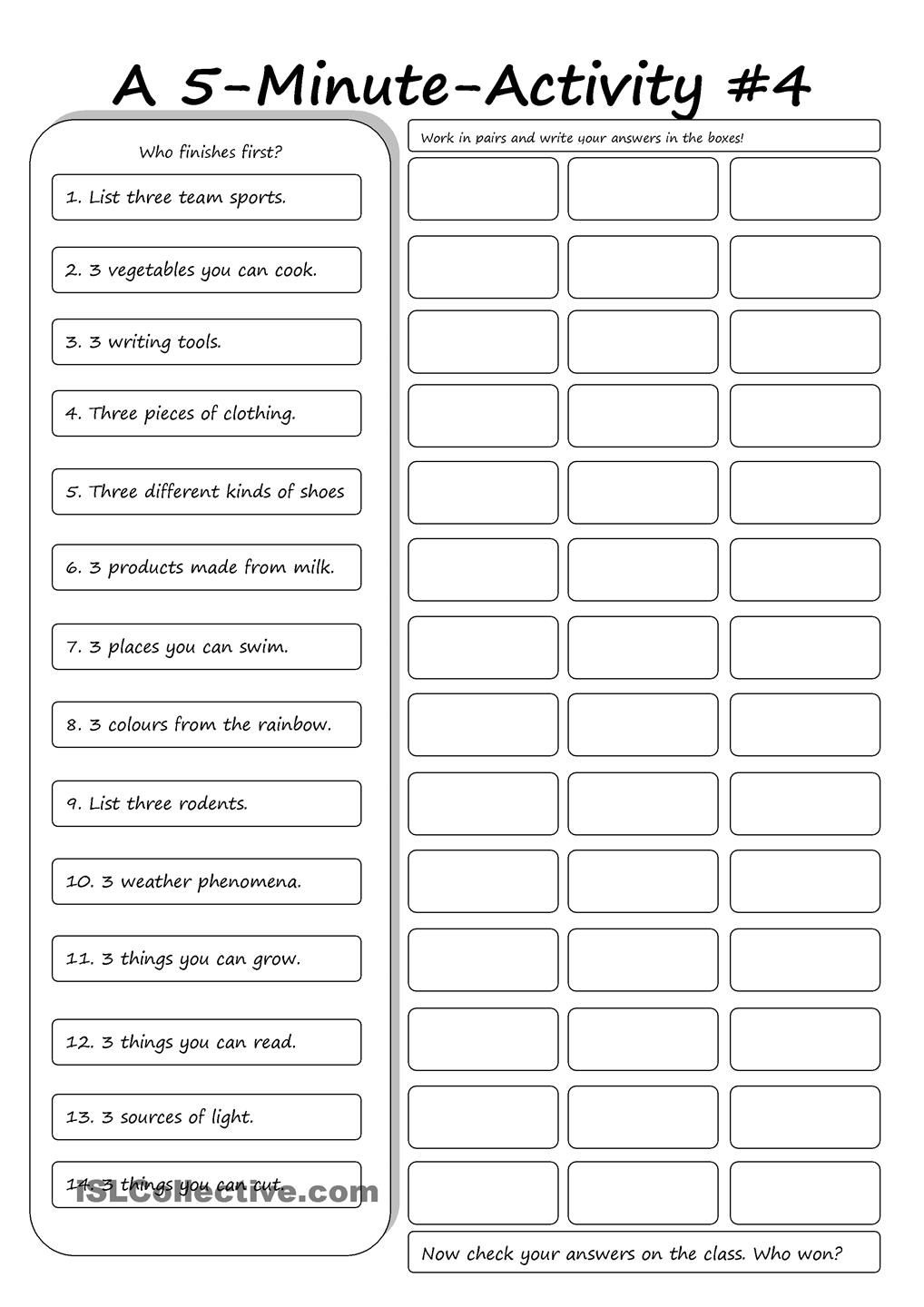 A 5-Minute Activity #4 Worksheet - Free Esl Printable Worksheets - Free Printable Esl Worksheets