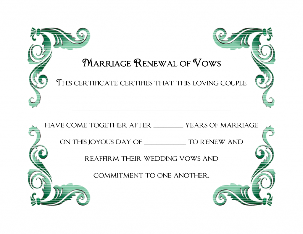 A Simple Green Frame Of Free Printable Wedding Vows Renewal - Commitment Certificate Free Printable