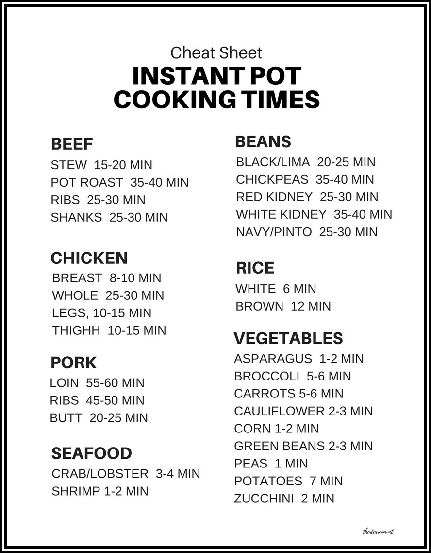 Free Printable Instant Pot Cheat Sheet Free Printable