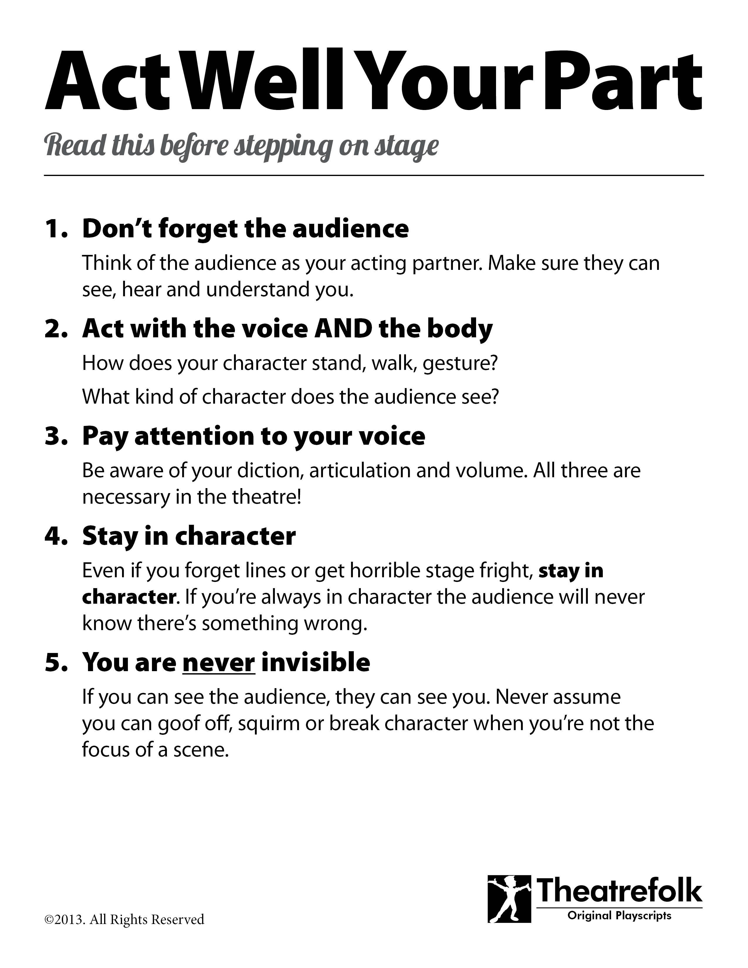 Acting Tips Poster. Click To Download A Printable Version Free