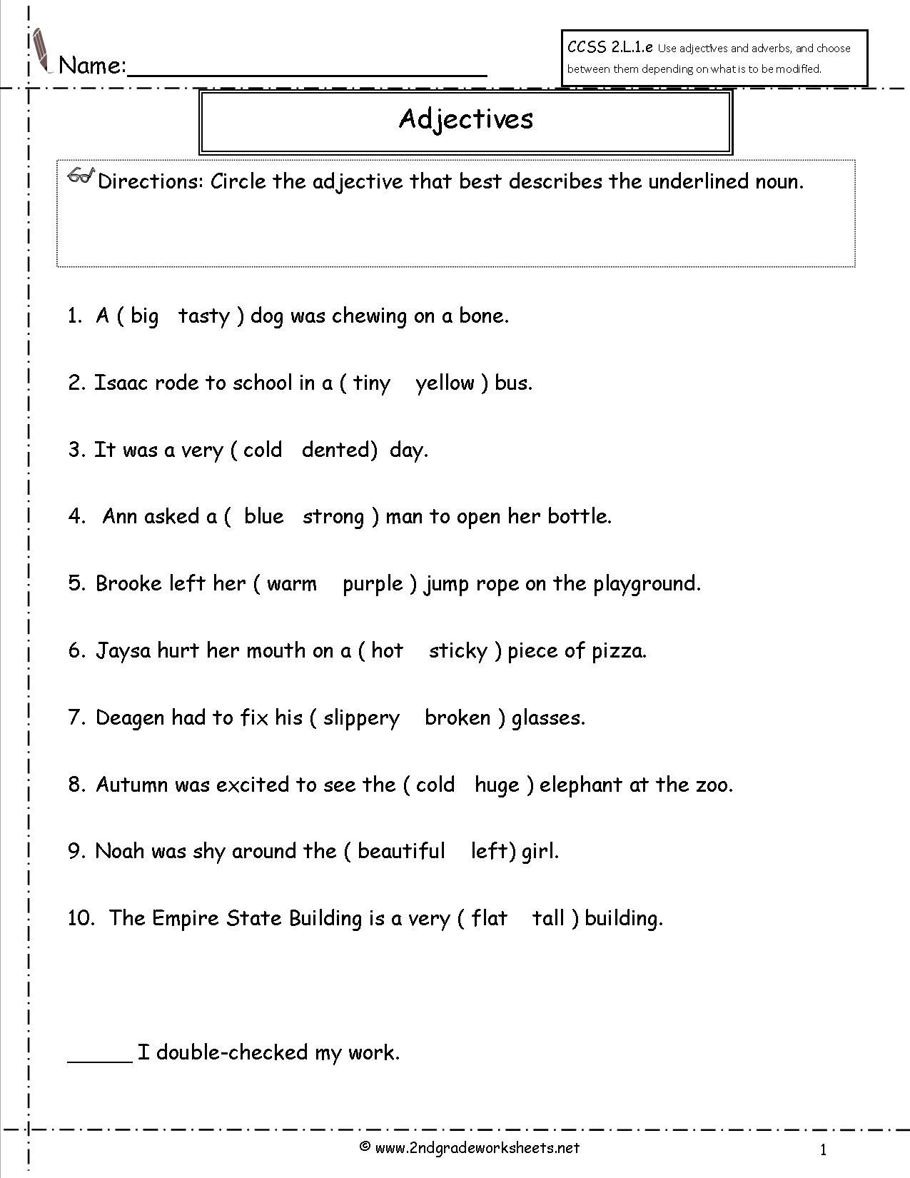 Adjectives Worksheet | Word Work | English Grammar Worksheets - Free Printable Third Grade Grammar Worksheets