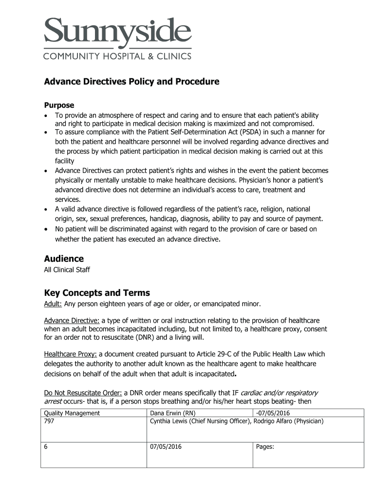 Advance Directives Policy And Procedure Fill Online, Printable - Free Printable Advance Directive Form