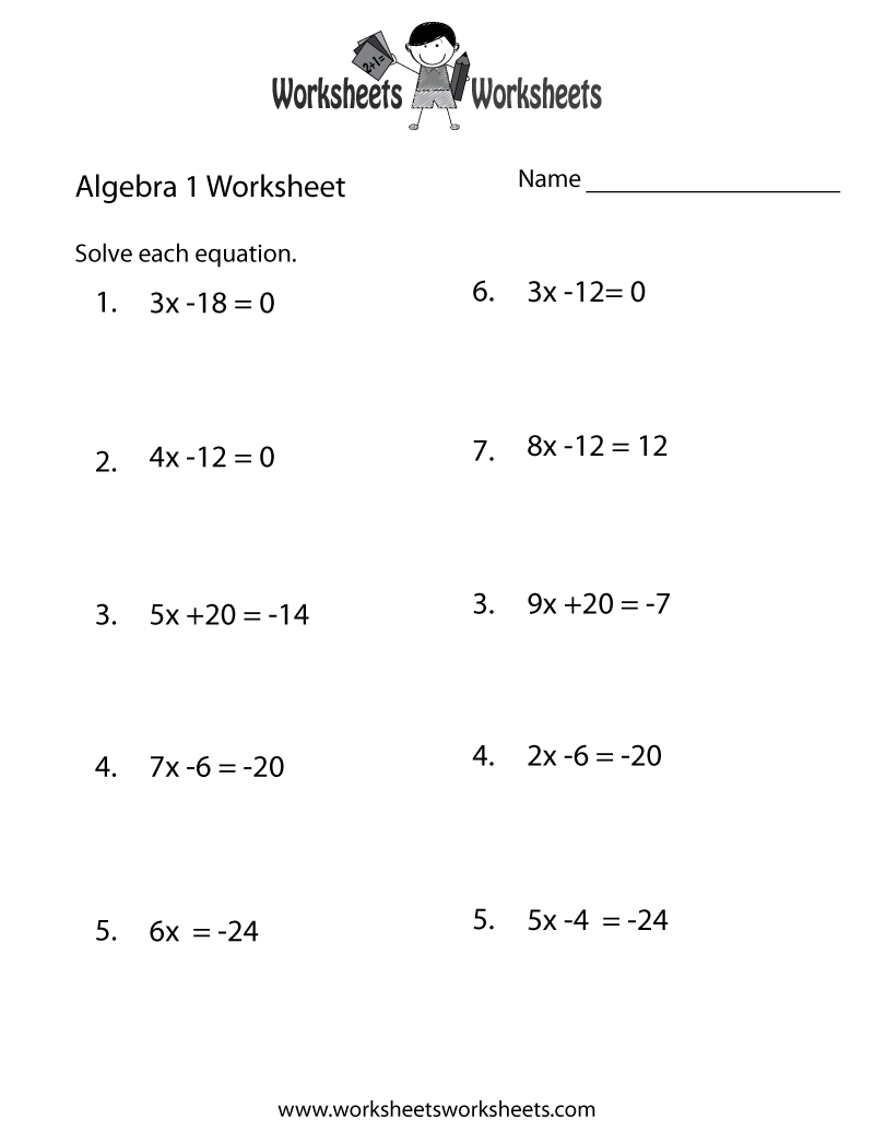 Algebra 1 Practice Worksheet Printable | Algebra Worksheets - Free Printable Algebra Worksheets With Answers