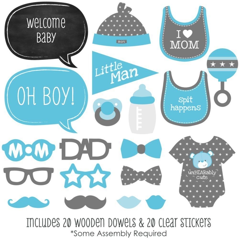 Amazon: Baby Boy - Piece Photo Booth Props Kit - 20 Count: Toys - Free Printable Boy Baby Shower Photo Booth Props