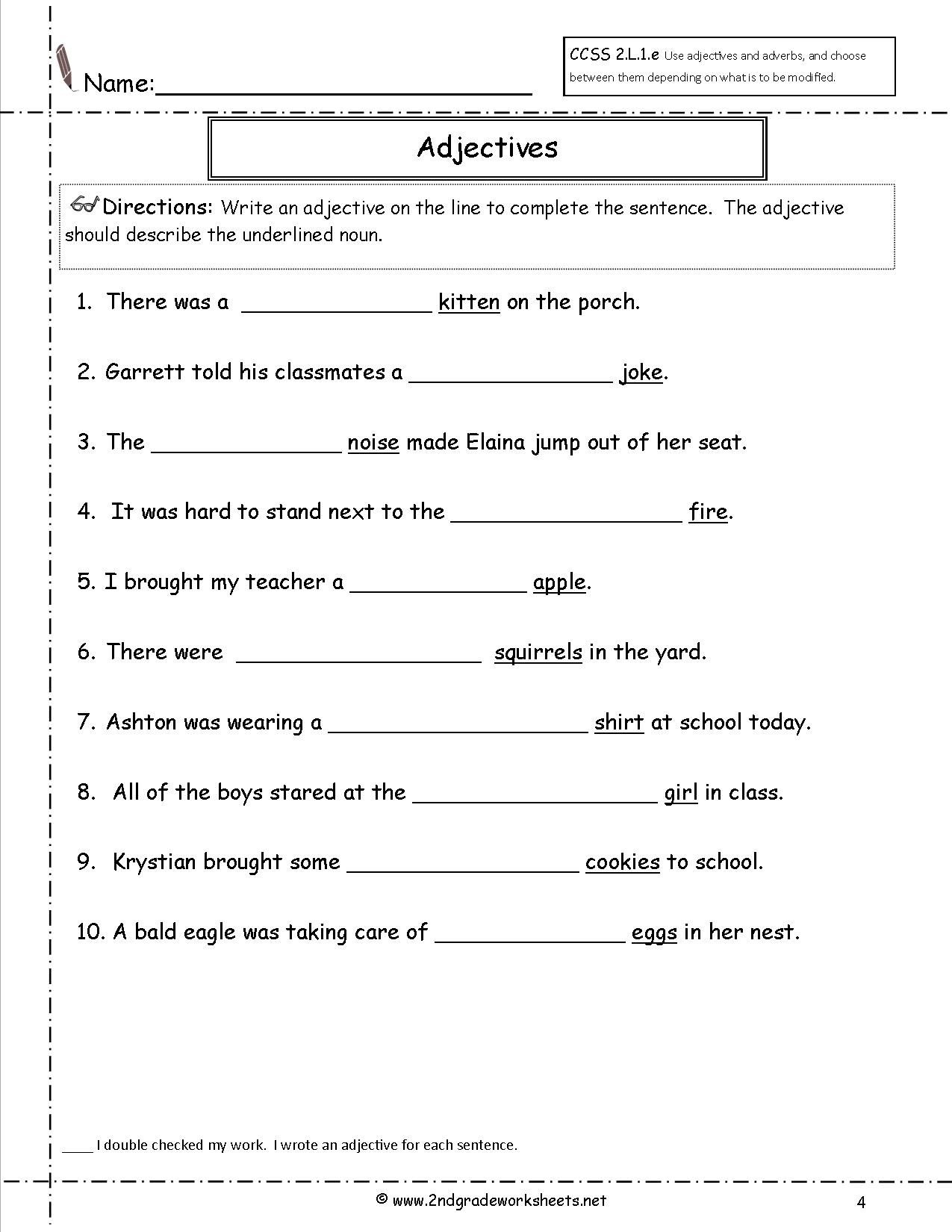 And Fill-In-The-Blanks Type Of Test For Grade 3 Students In English - Free Printable Third Grade Grammar Worksheets