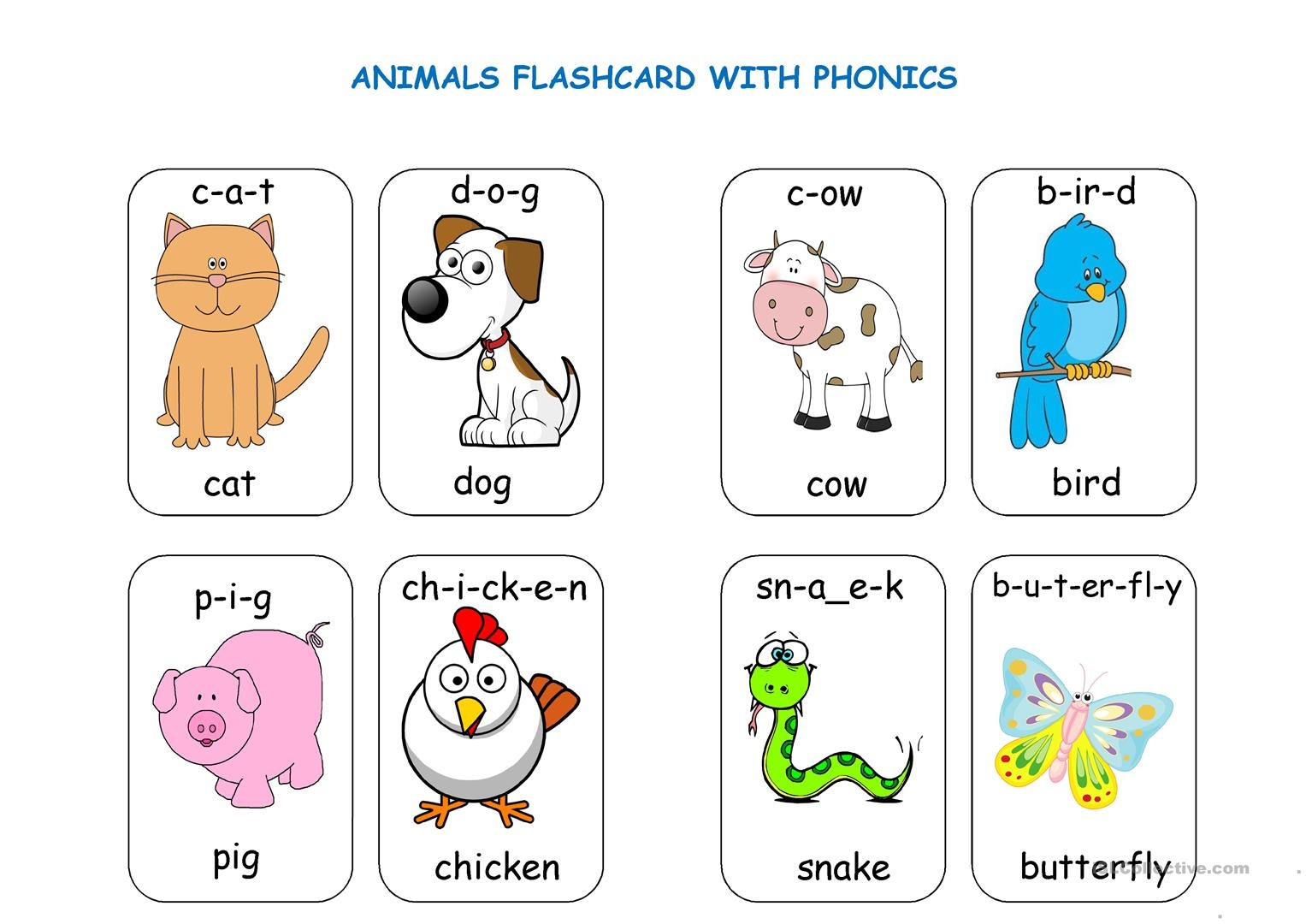 Animal Flashcards With Phonics Worksheet - Free Esl Printable - Free Printable Phonics Flashcards With Pictures