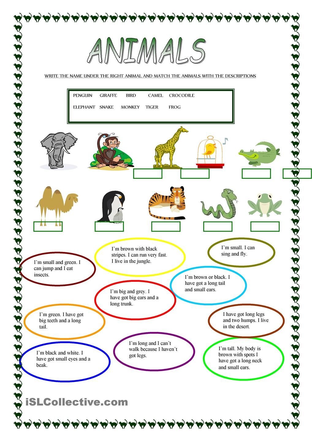Animals | Free Esl Worksheets | Teachers Resources | Animal - Free Printable Esl Resources