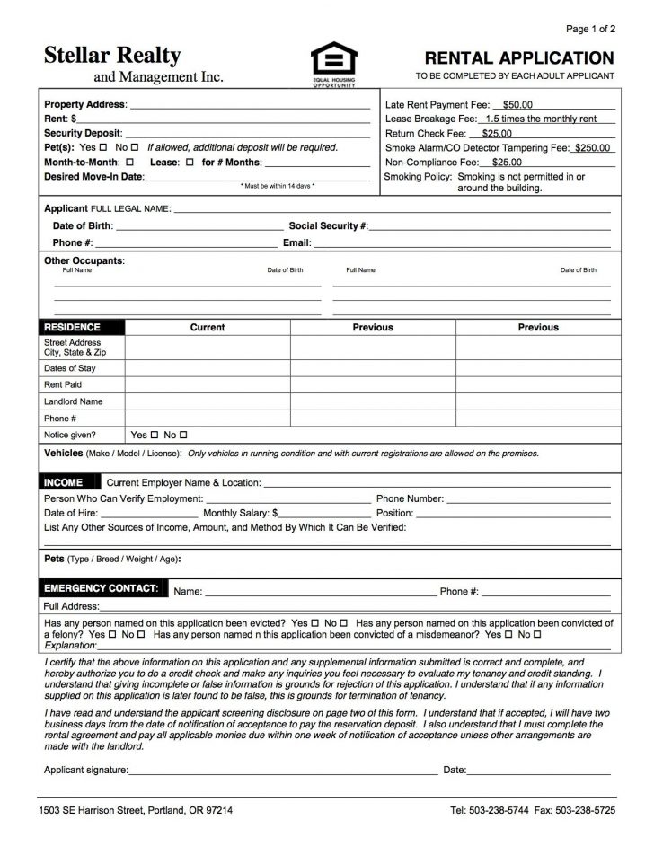 Free Printable House Rental Application Form