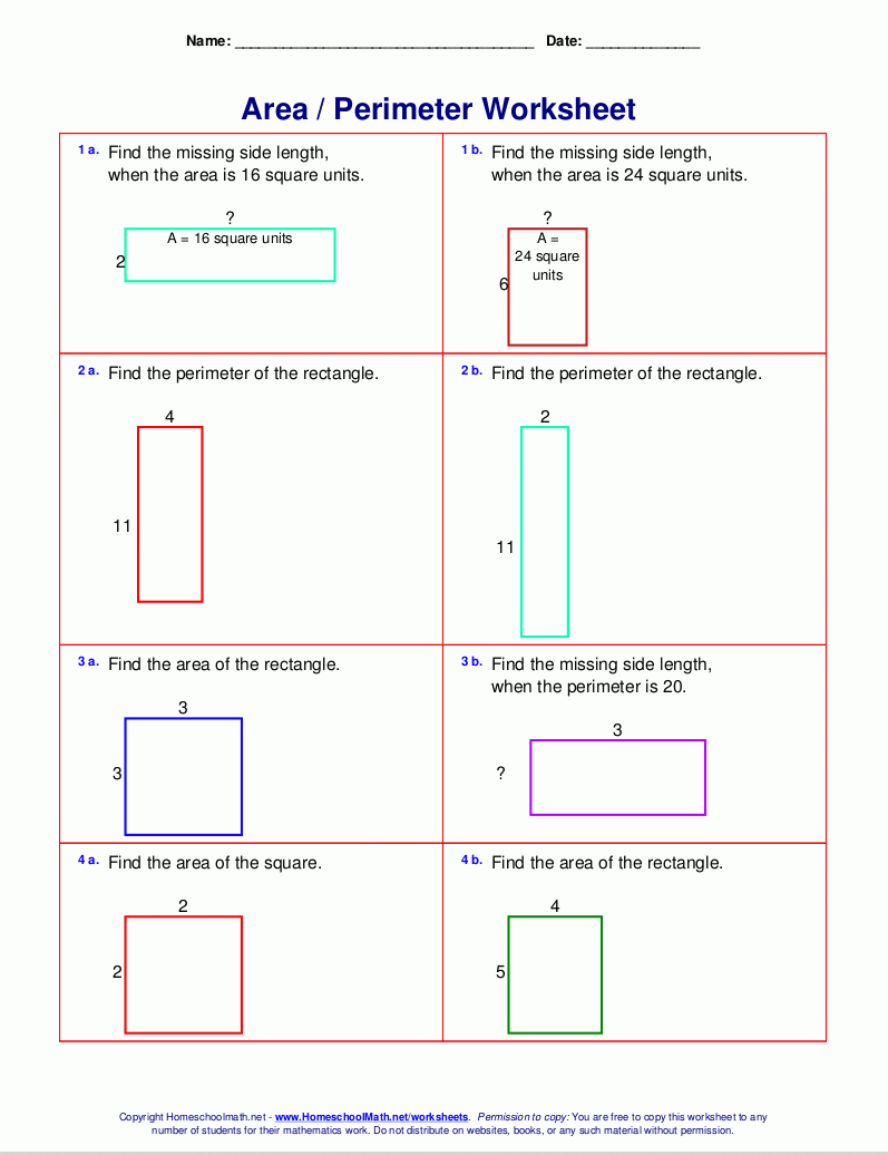Area And Perimeter Worksheets Rectangles And Squares Free Printable 