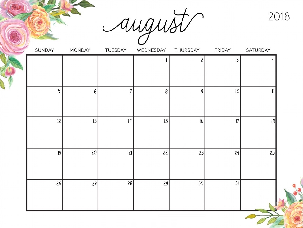 August 2018 Calendar Cute Designs - Free Printable Calendar, Blank - Free Printable Clipart For August