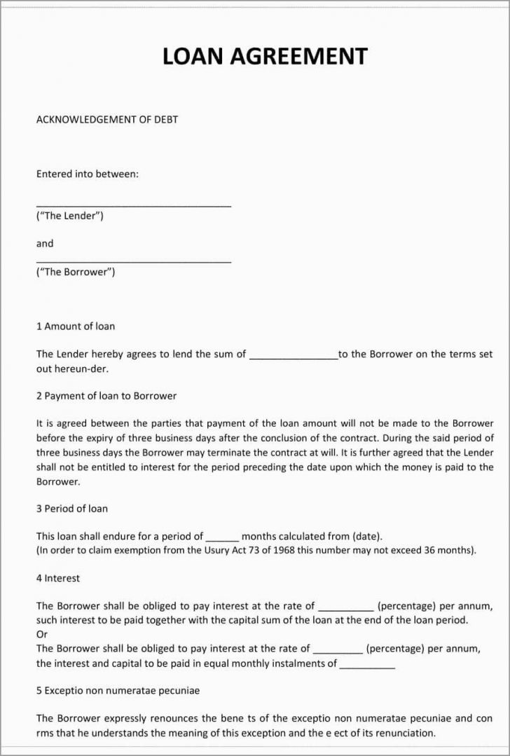 Free Printable Blank Loan Agreement