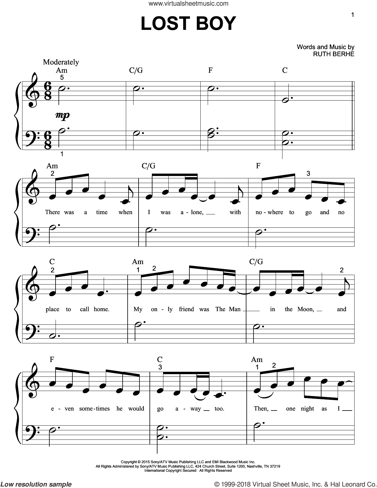B - Lost Boy Sheet Music For Piano Solo (Big Note Book) [Pdf] - Lost Boy Piano Sheet Music Free Printable