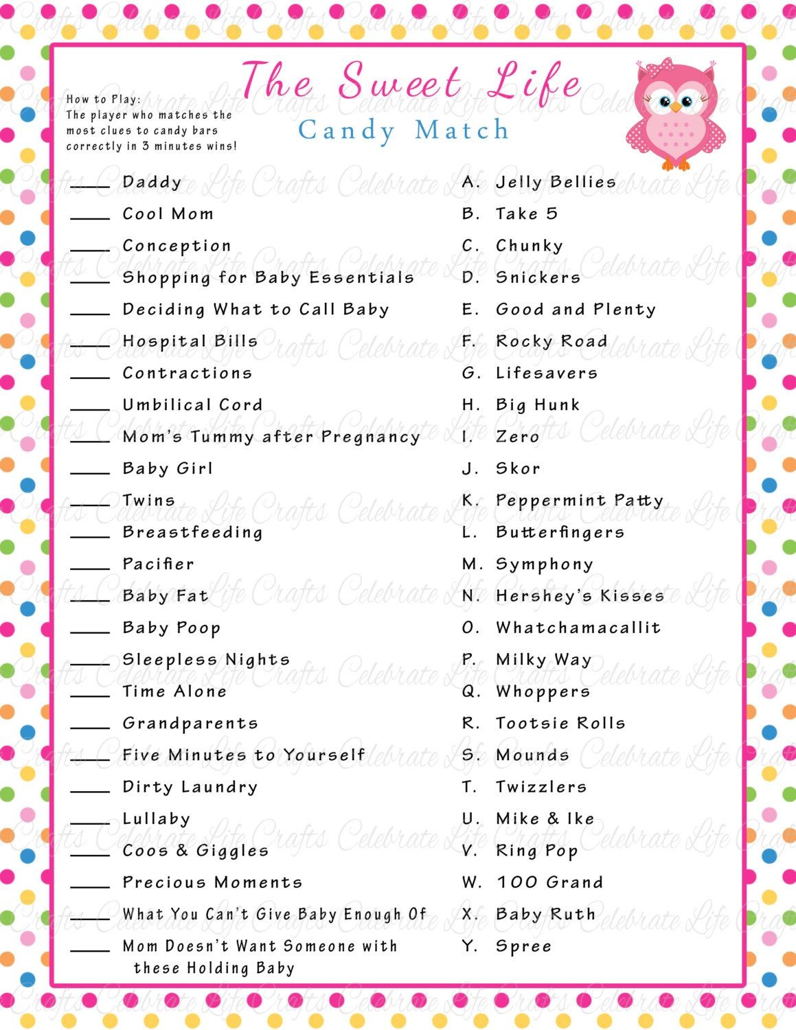 Baby Shower Candy Bar Games | Baby Shower Ideas | Baby Shower | Baby - Candy Bar Baby Shower Game Free Printable
