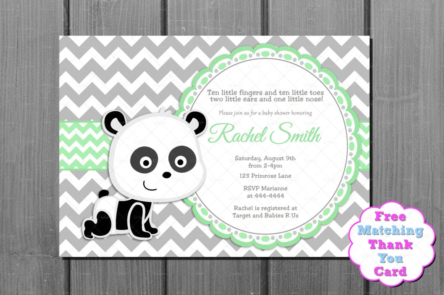Baby Shower Invitation Green Panda Bear And Free Thank You | Etsy - Panda Bear Invitations Free Printable