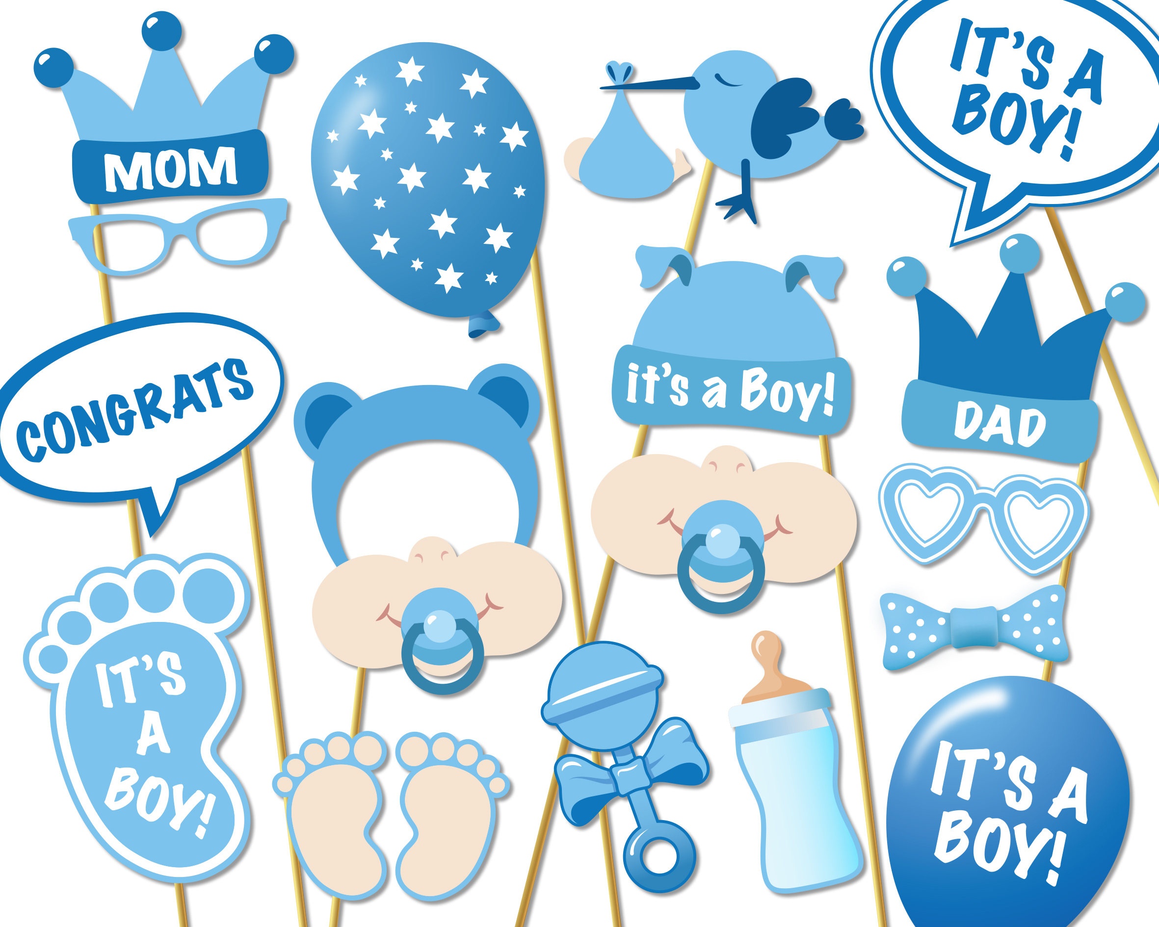 Baby Shower Photo Props It&amp;#039;s A Boy Photo Booth Props | Etsy - Free Printable Boy Baby Shower Photo Booth Props
