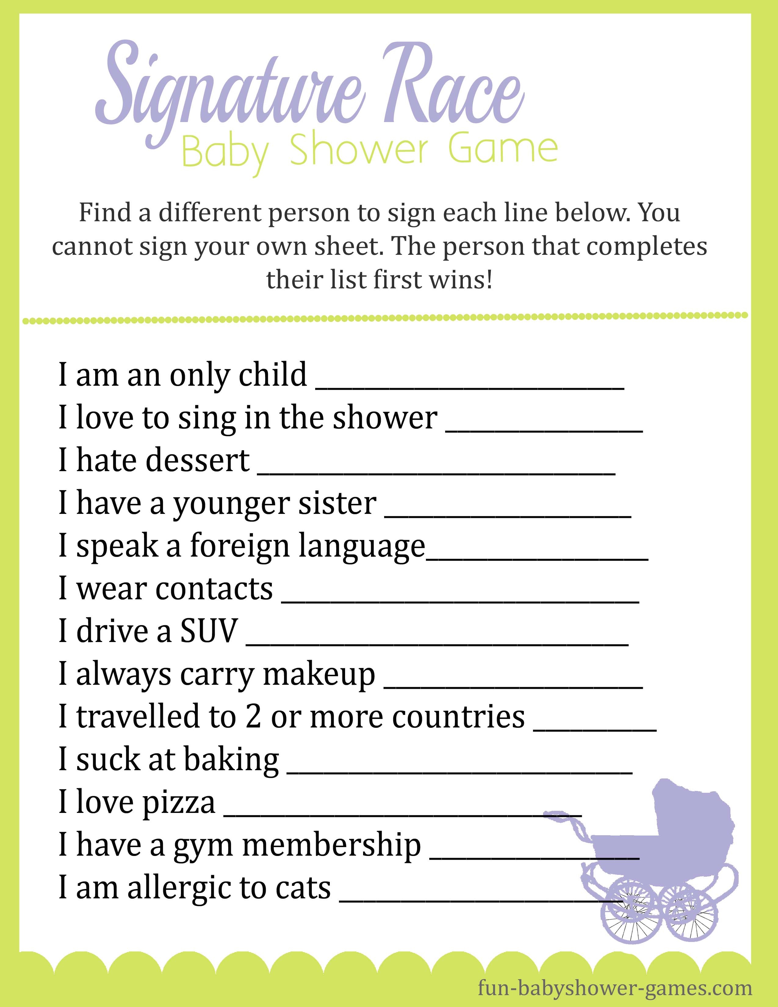 Baby Shower Signature Race Game - Find The Guest Game Free Printable