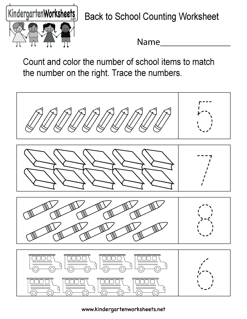 Back To School Counting Worksheet - Free Kindergarten Math Worksheet - Free Printable Back To School Worksheets For Kindergarten