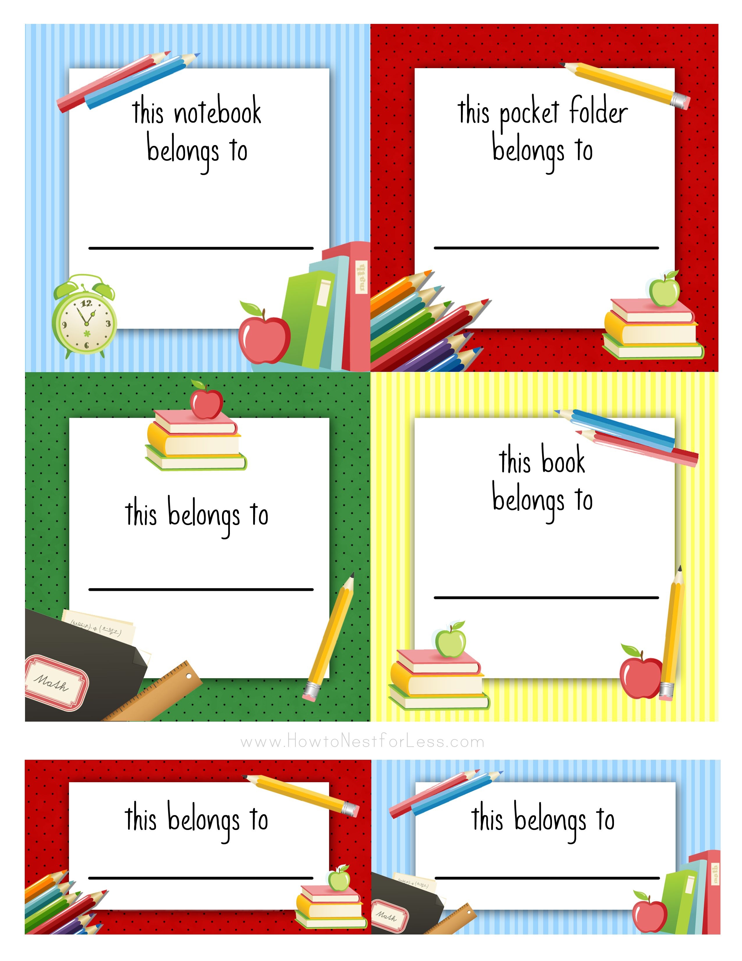 Editable Free Printable Name Labels For School Books Free Download