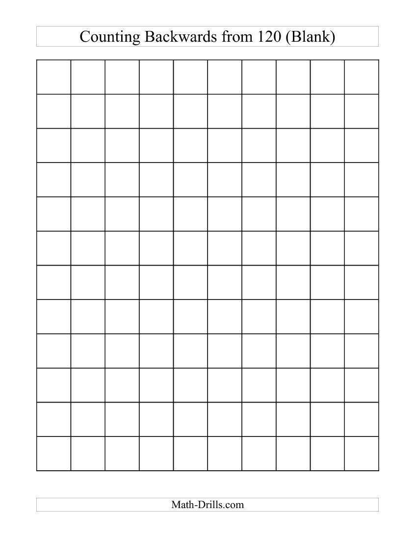 Backwards 120 Chart (Blank) (C) Free Worksheet | Math | 120 Chart - Free Printable Hundreds Chart To 120
