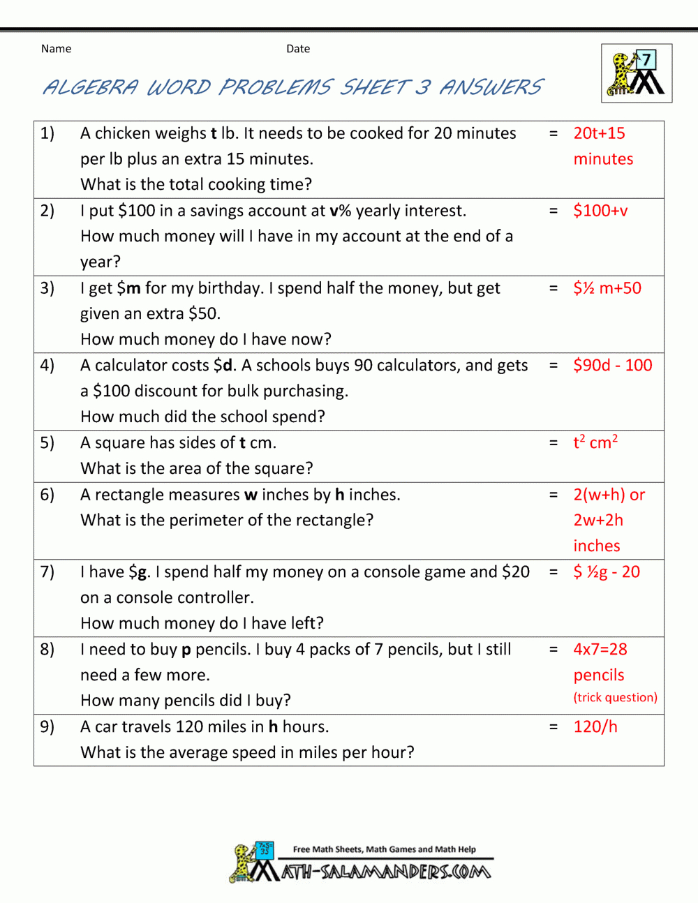 Basic Algebra Worksheets - Free Printable Algebra Worksheets With Answers