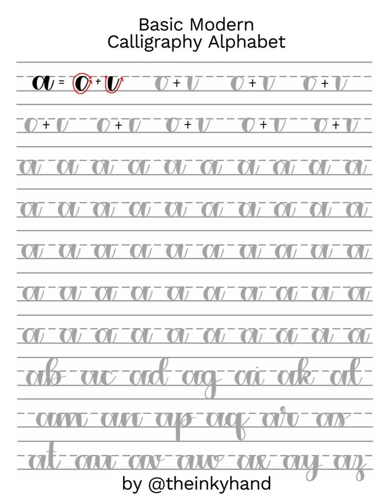 Basic Modern Calligraphy Practice Sheetstheinkyhand | Etsy - Modern Calligraphy Practice Sheets Printable Free