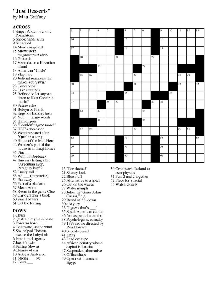 Free Printable Crosswords Easy