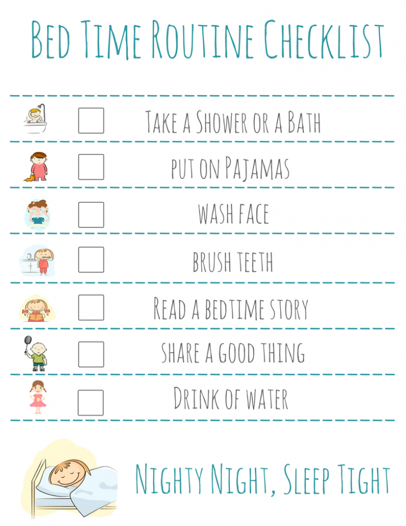 Bed Time Routine Checklist: Free Printable - - Free Printable Bedtime Routine Chart