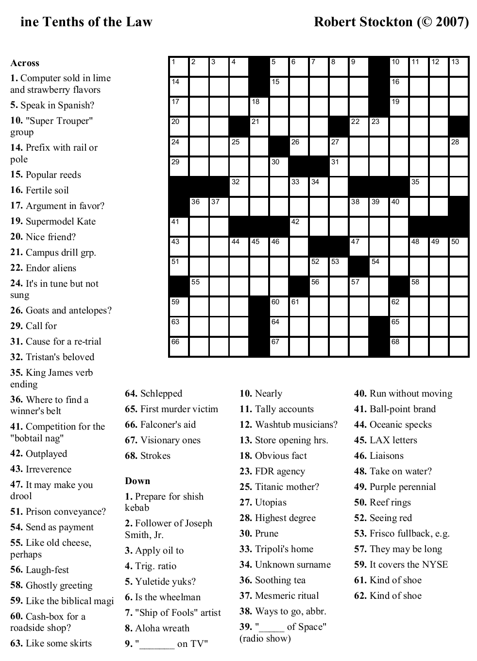 Beekeeper Crosswords - New York Times Crossword Printable Free Monday