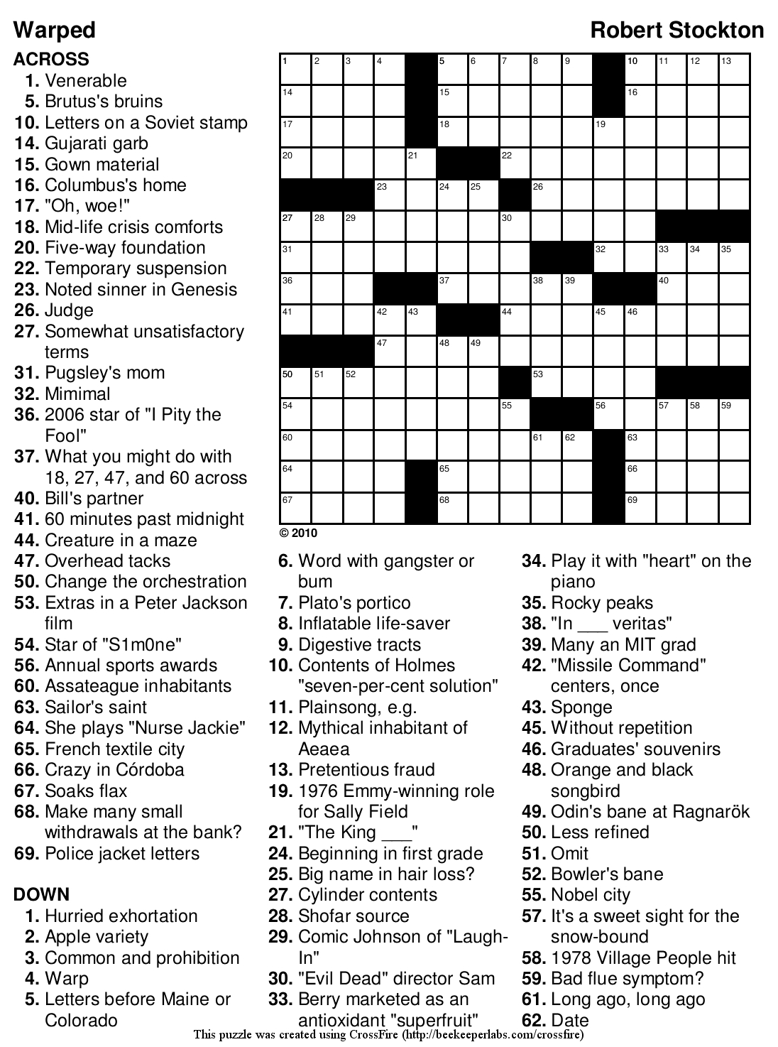 Beekeeper Crosswords - Pop Culture Crossword Printable Free