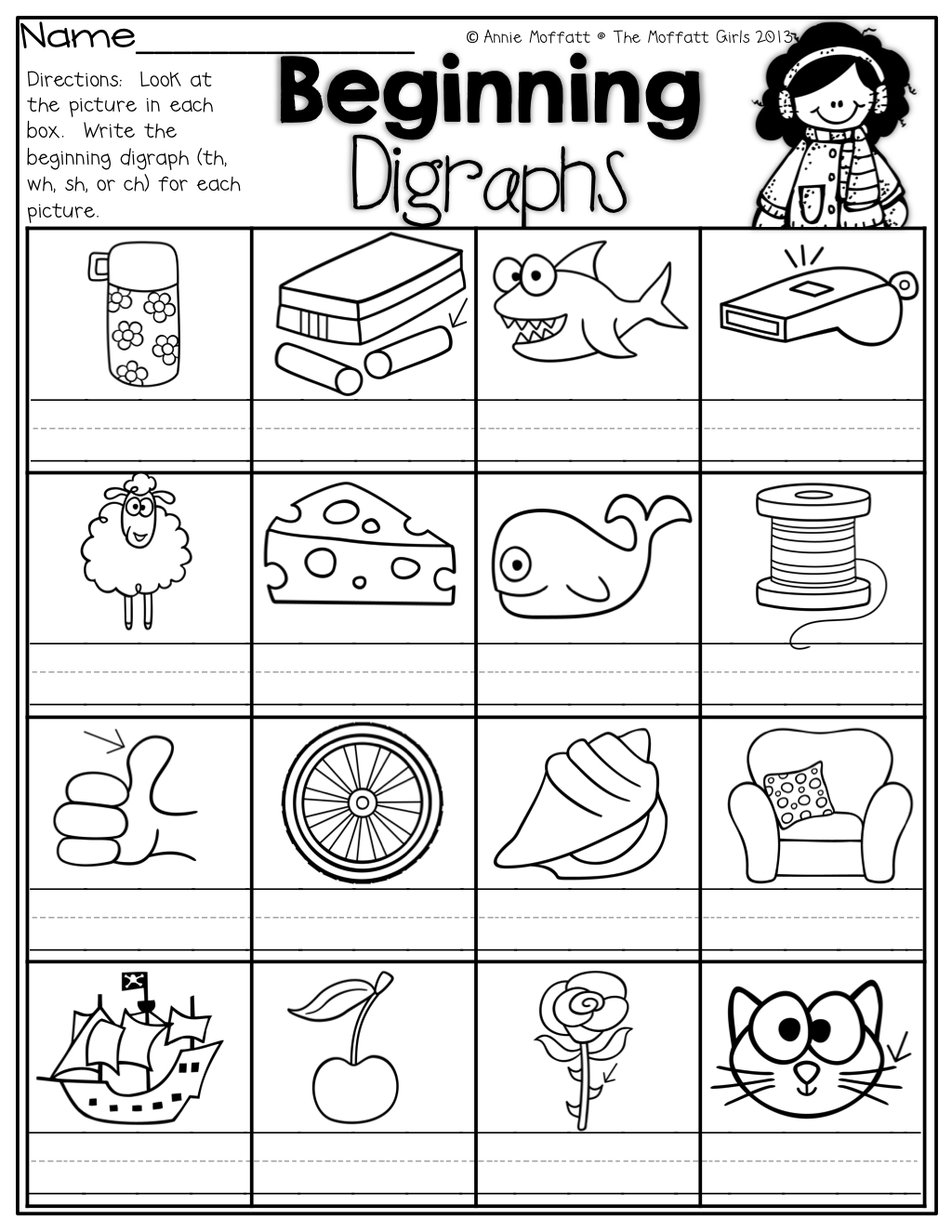 Beginning Digraphs! Write The Beginning Digraphs For Each Picture - Free Printable Ch Digraph Worksheets