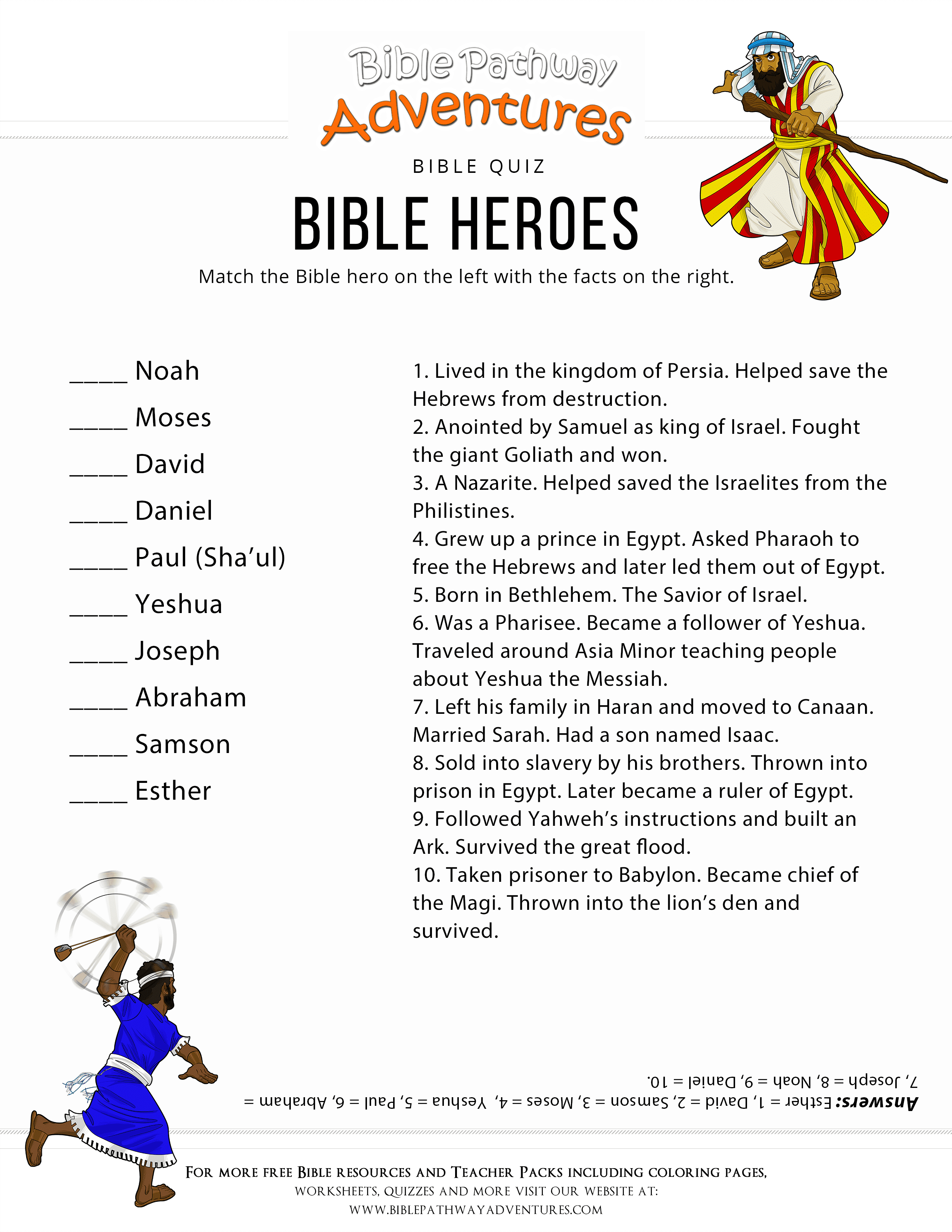 Bible Heroes Quiz – Bible Pathway Adventures - Free Printable Bible Trivia For Adults
