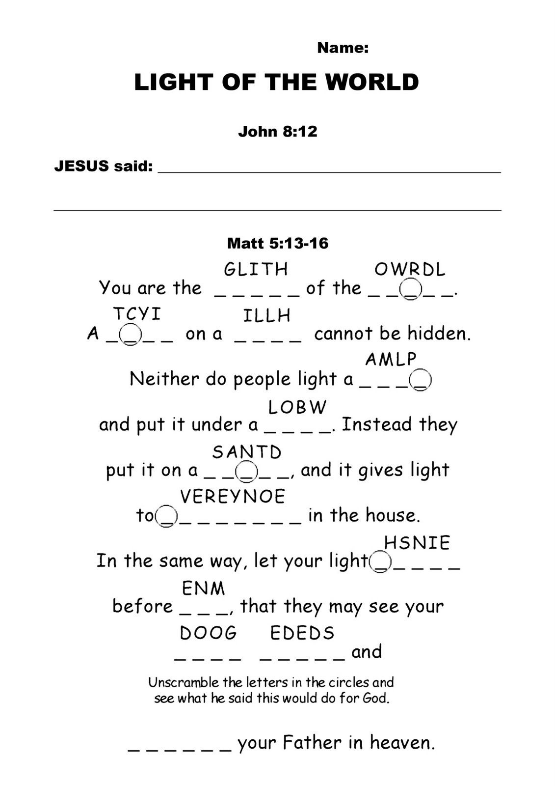 Bible Worksheets | Growing Kids In Grace: Light Of The World - Free Printable Bible Study Lessons With Questions And Answers
