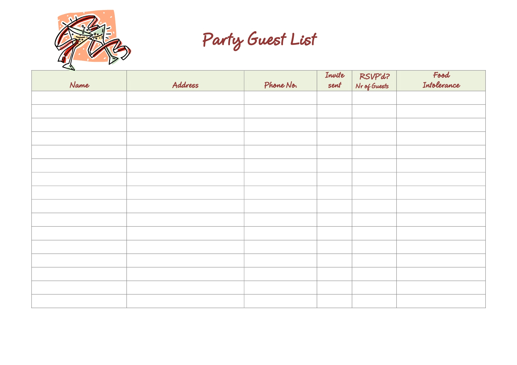Birthday Guest List Template | Examples And Forms - Free Printable Birthday Guest List