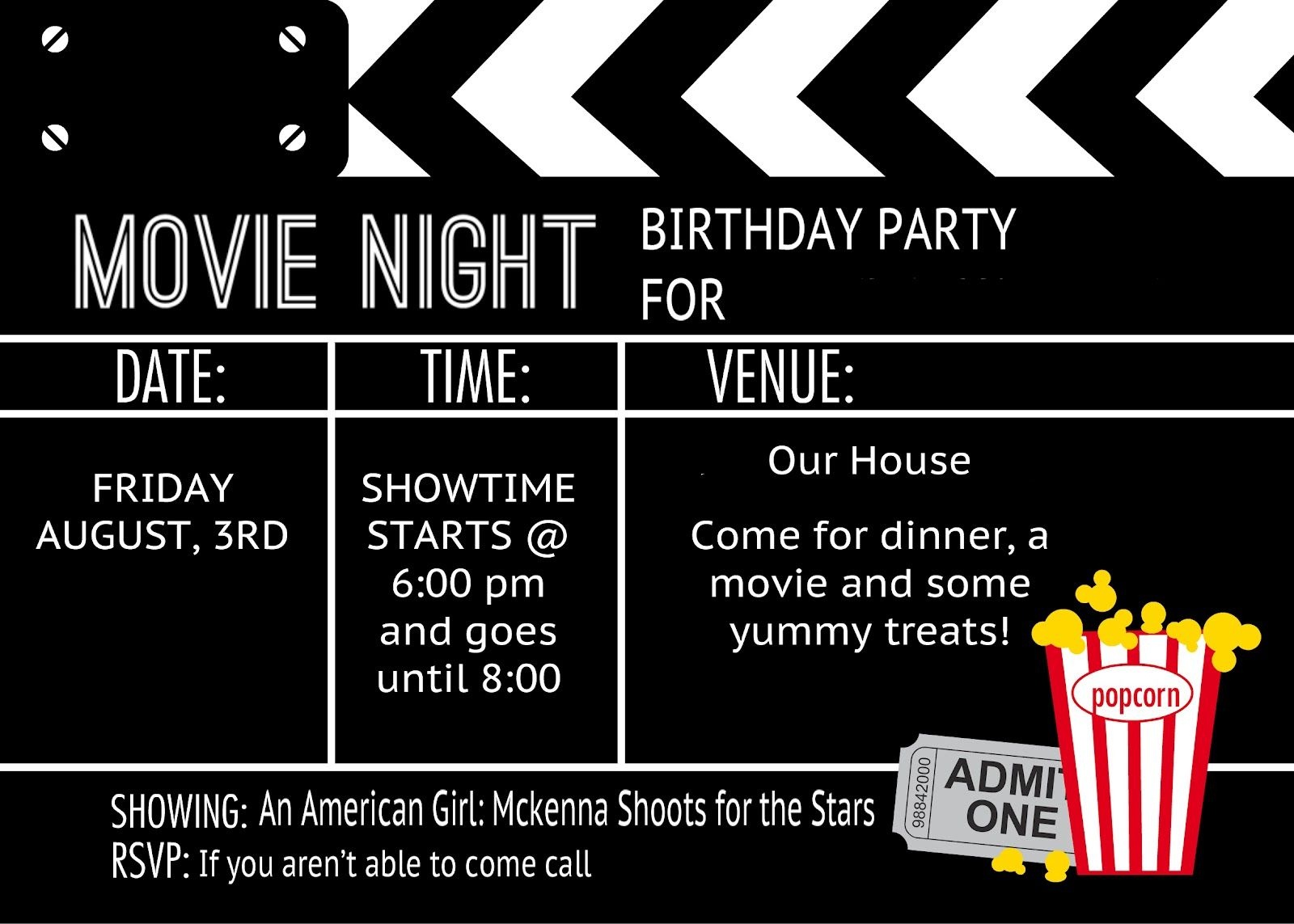 Birthday Party Invitation Templates Movie Theme | Kalli's 13Th - Free Printable Movie Themed Invitations