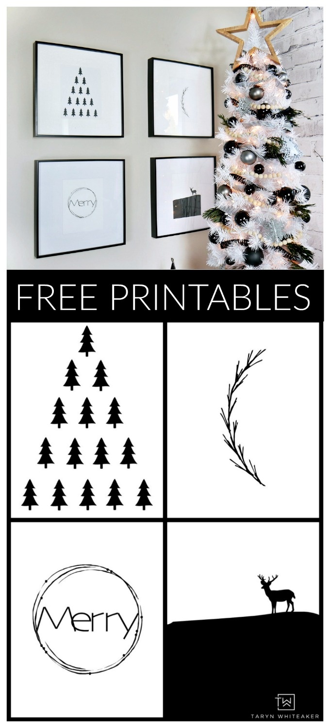 Black And White Modern Christmas Printables - Taryn Whiteaker - Free Black And White Printables