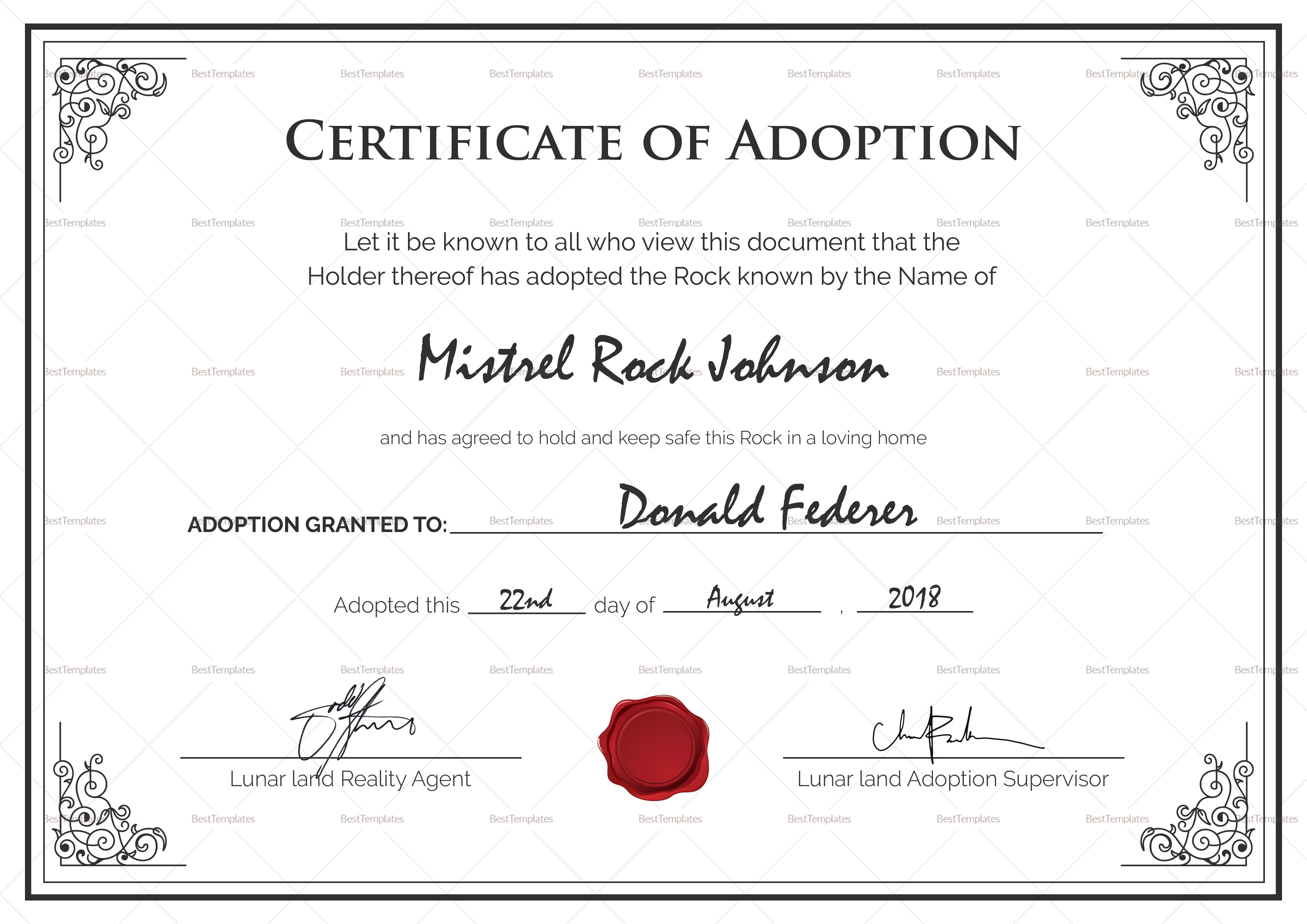 Adoption Certificate Template Free