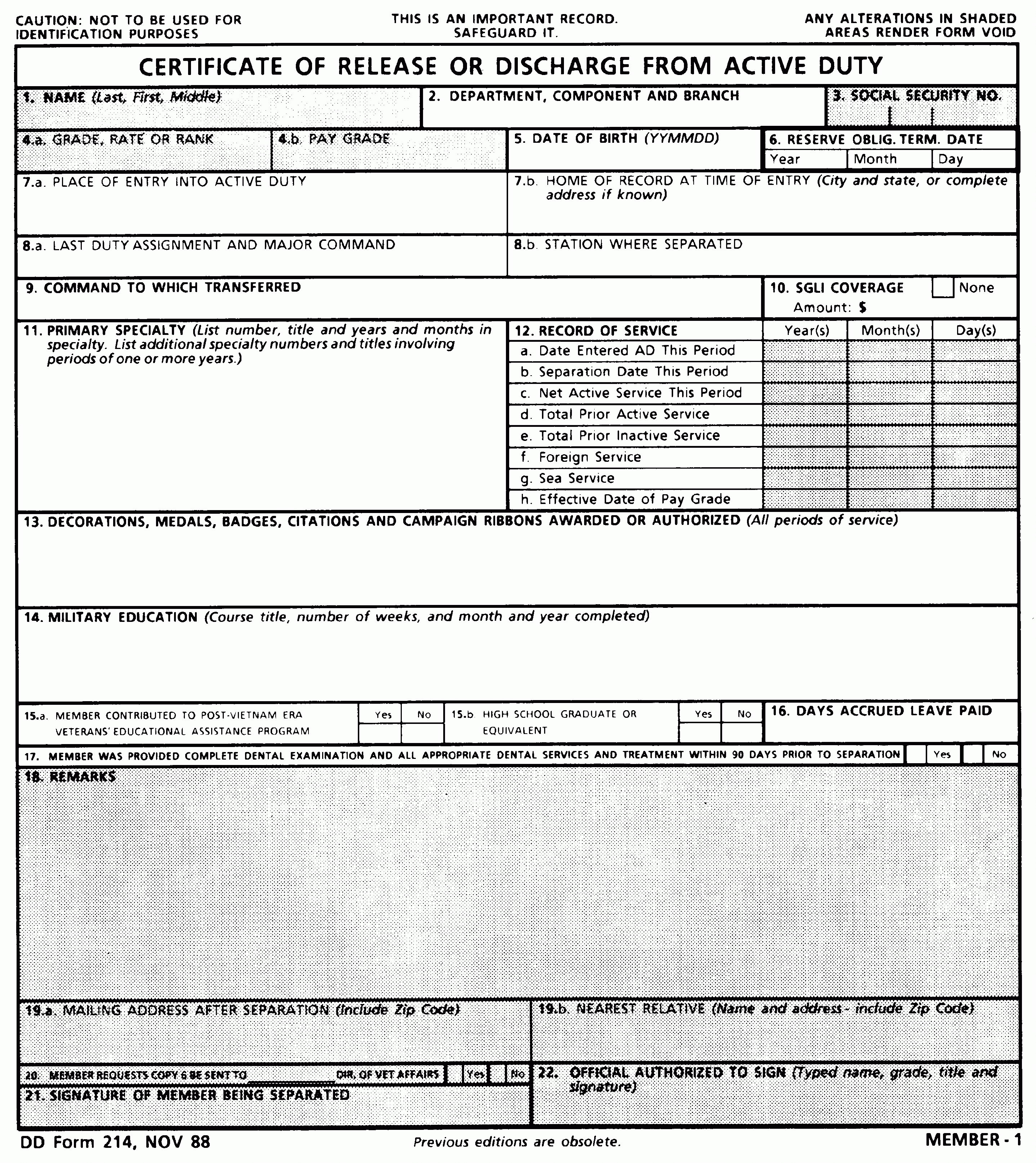 Blank Dd214 Form Template | Template Modern Design - Free Printable Dd214 Form