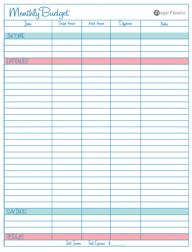 free printable personal budget template