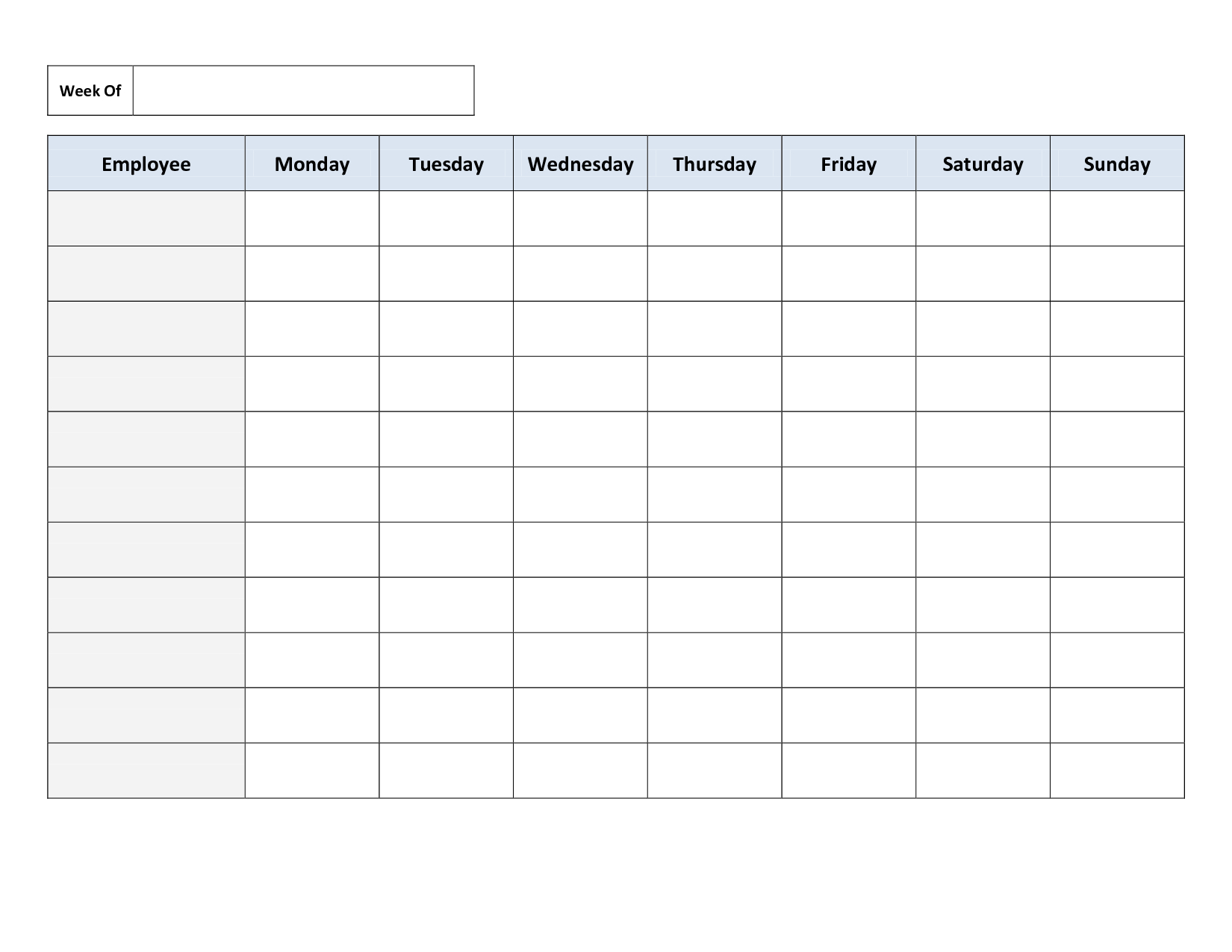 free printable templates for daily work schedules