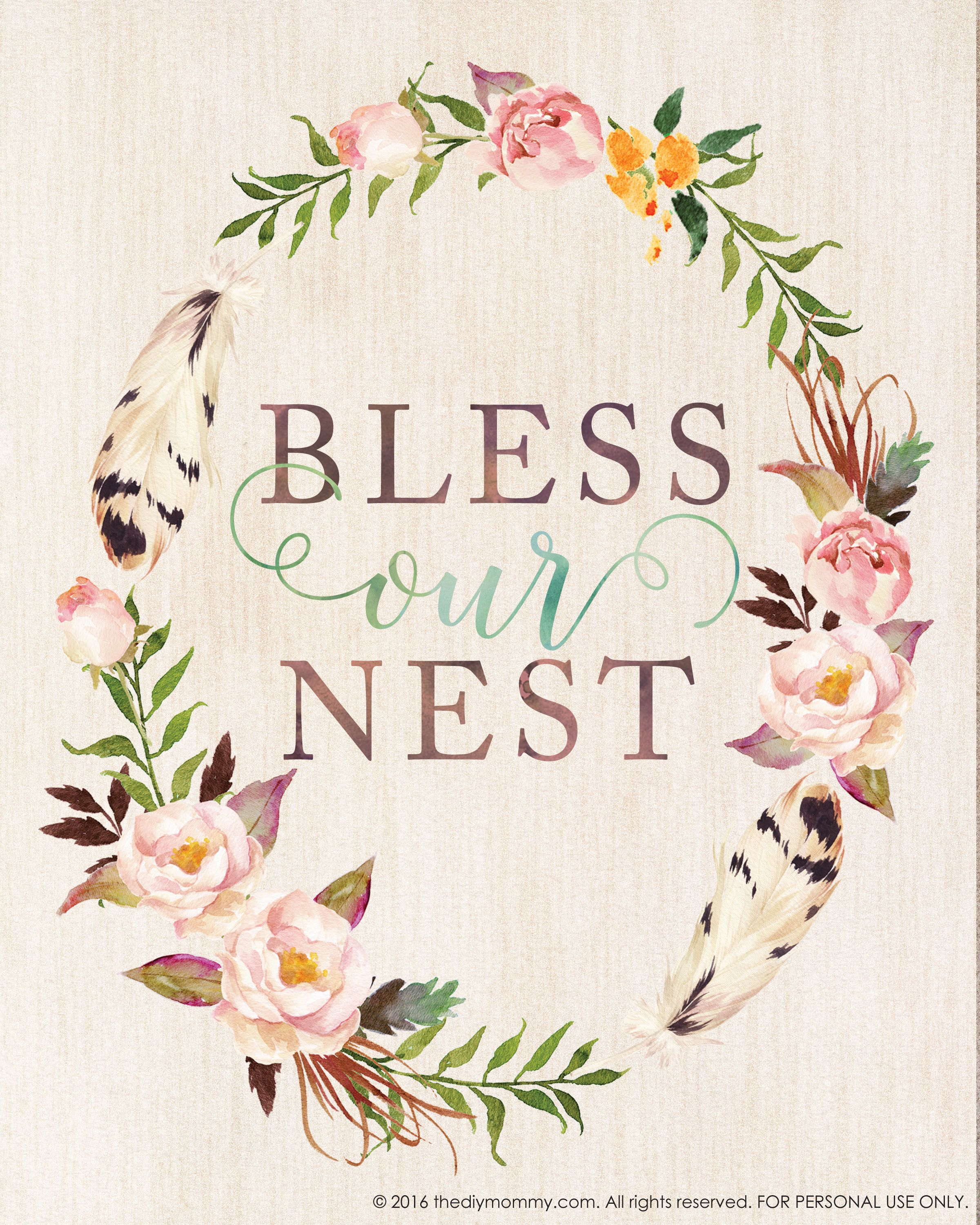 Bless Our Nest - Free Printable Watercolor Artwork For Spring - Free Printable Artwork