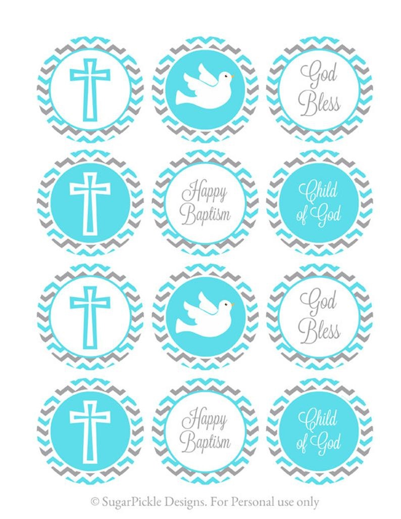Blue And Grey Baptism Cupcake Toppers Baptism Cake Toppers | Etsy - Baptism Cupcake Toppers Printable Free