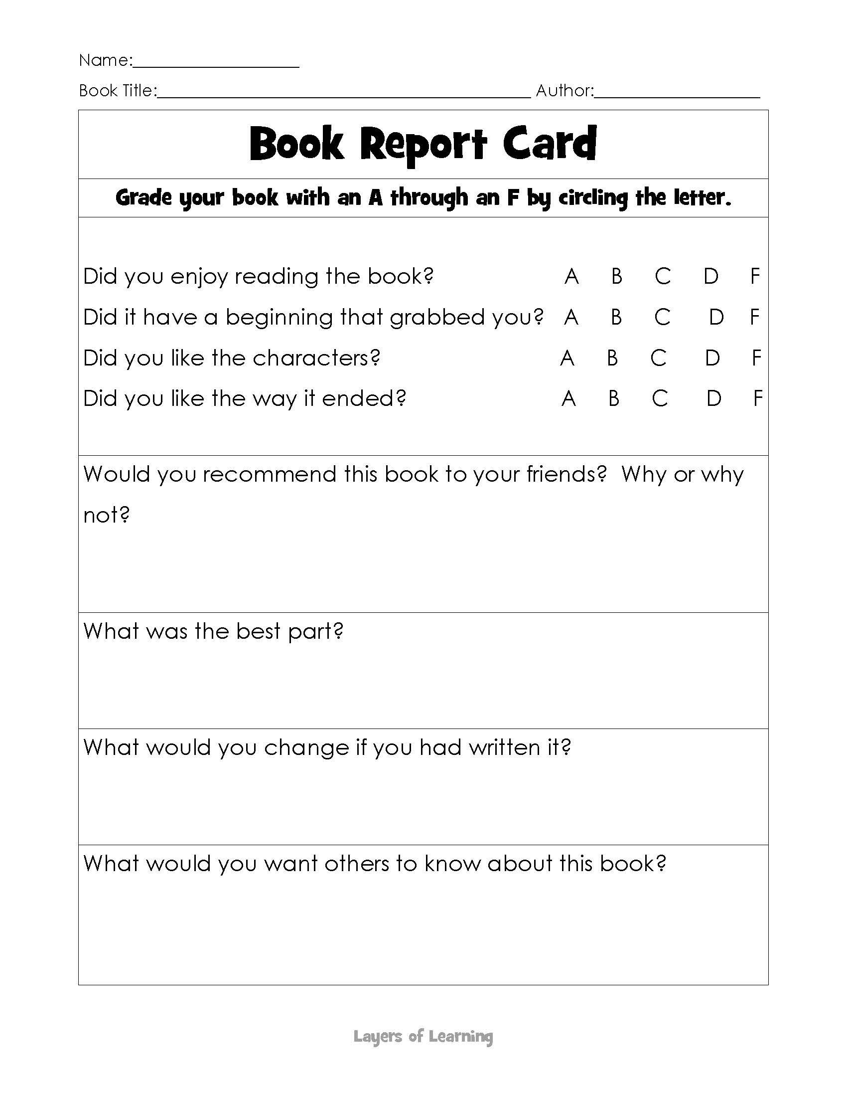 Book Report Cards | Reading | Teaching Toddlers To Read, Improve - Free Printable Grade Cards