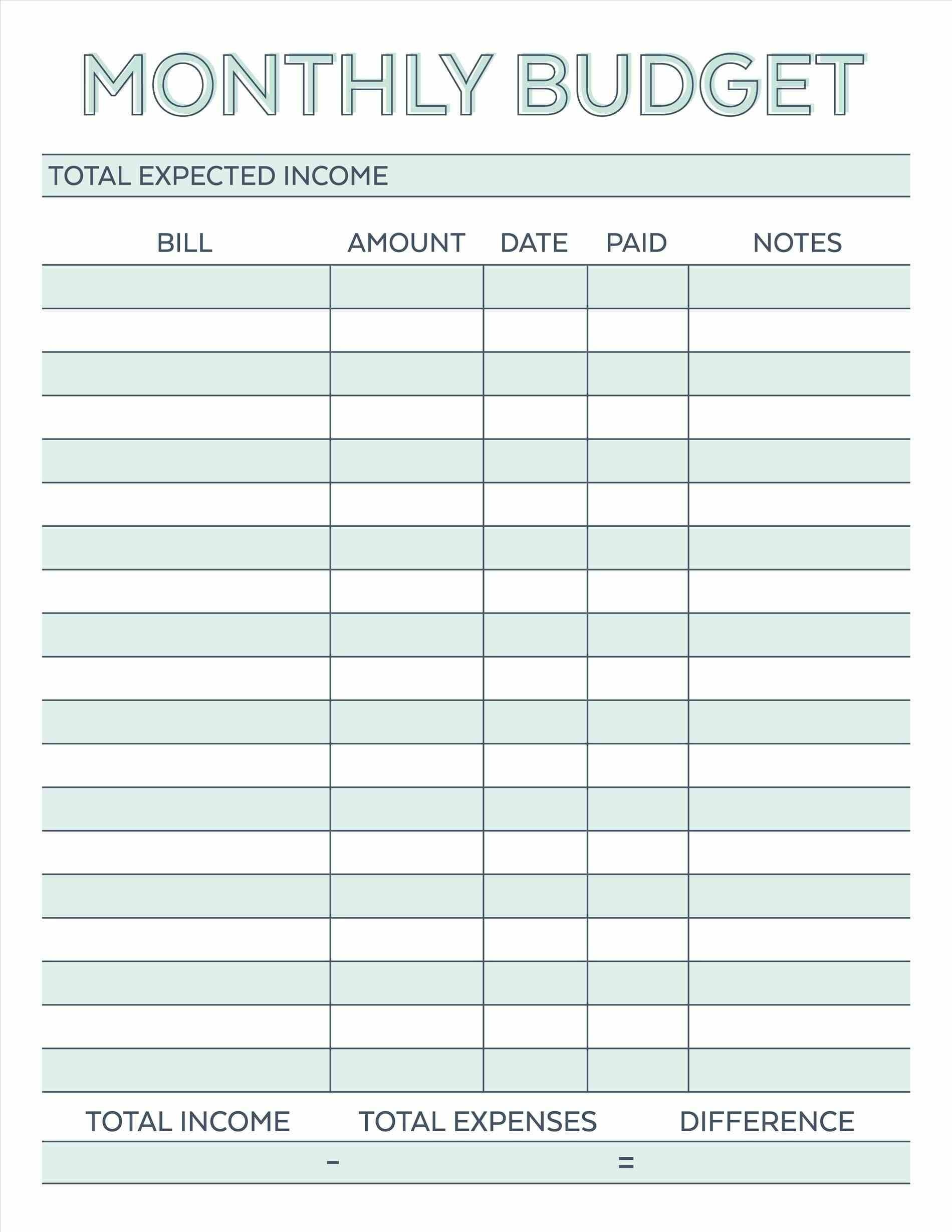 Budget Planner Planner Worksheet Monthly Bills Template Free - Free Printable Personal Budget Template